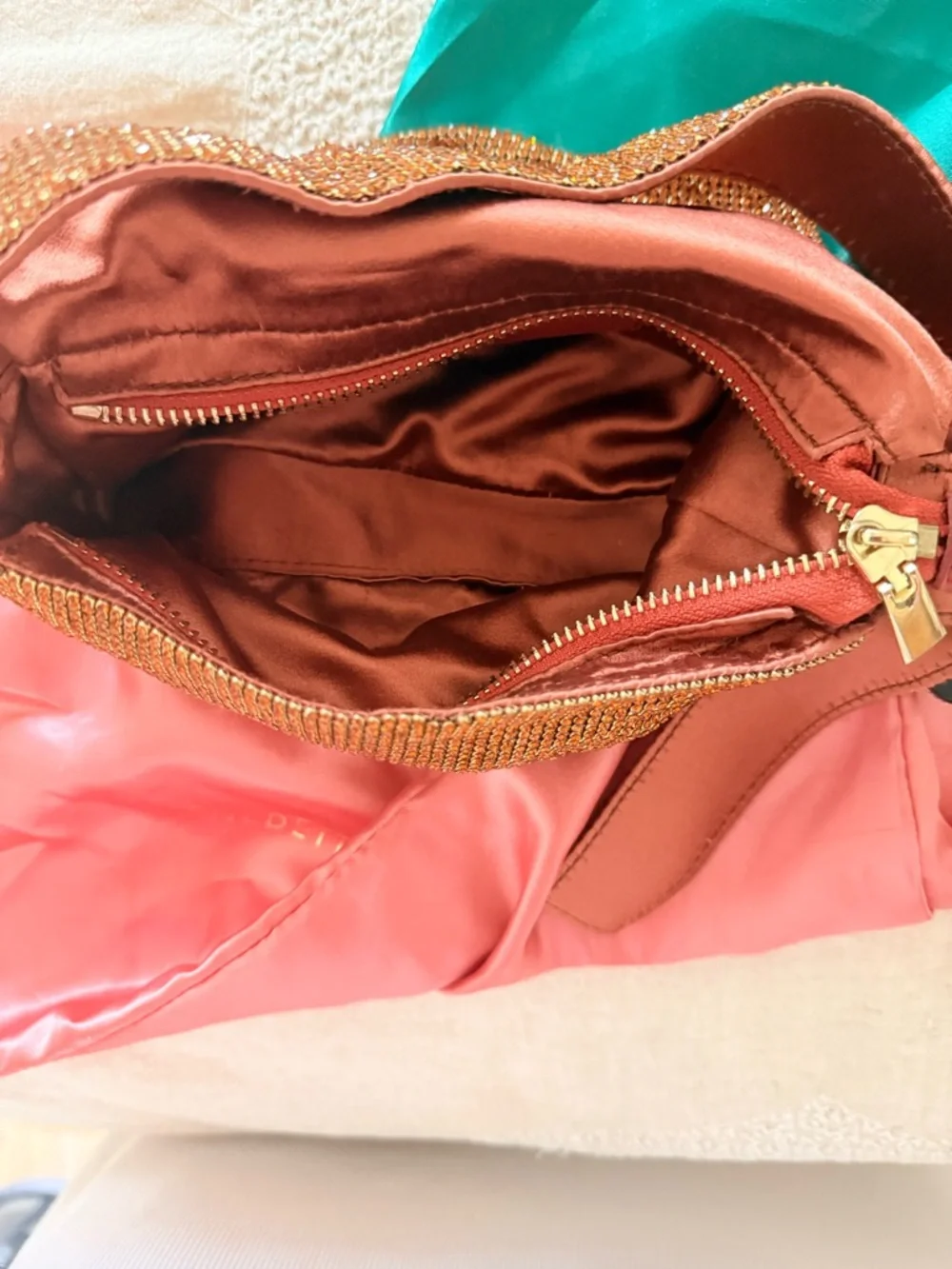 Benedetta Bruzziches Gold Crystal-Embellished Shoulder Bag NEVER USED